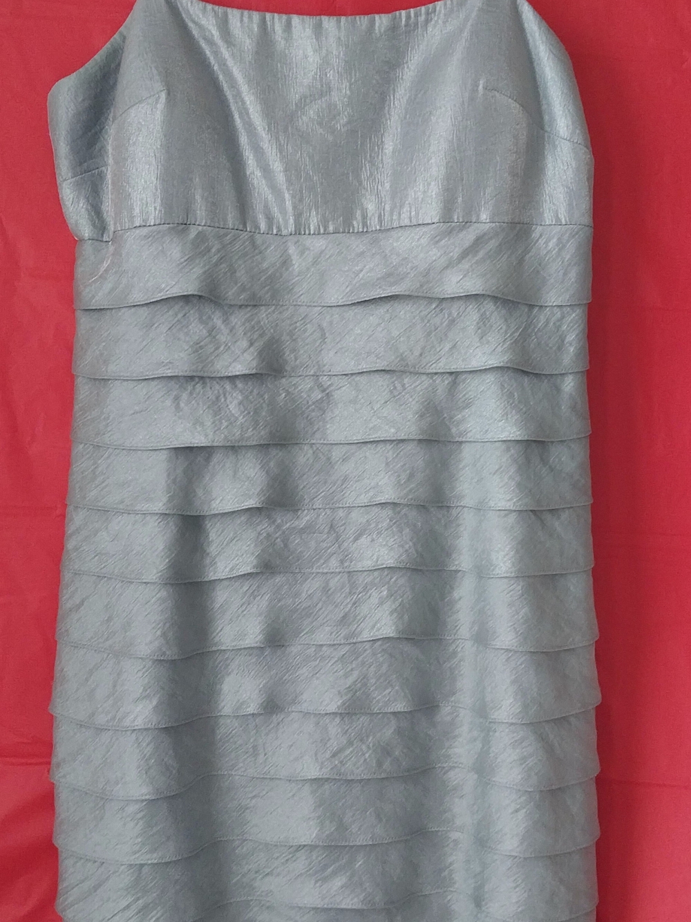 Jessica Howard Silver Strapless Tiered Cocktail Midi Dress Size 16